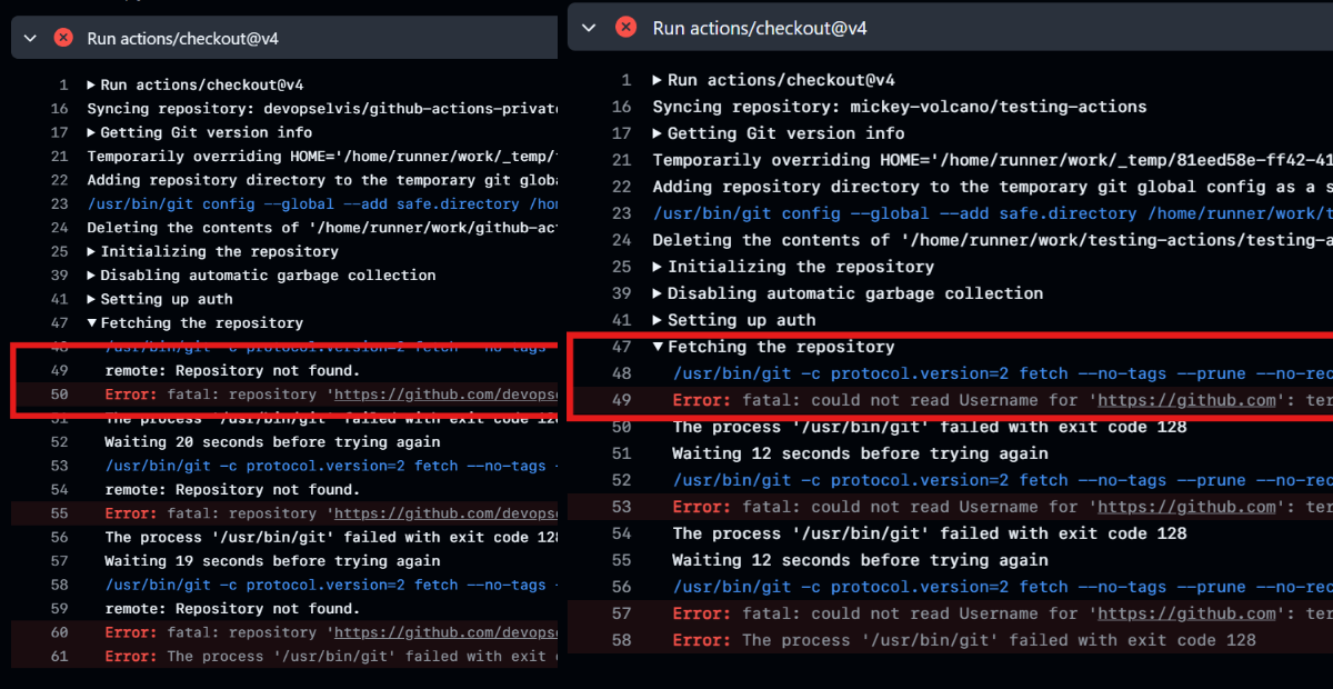 You may get two different error messages when the checkout action fails
